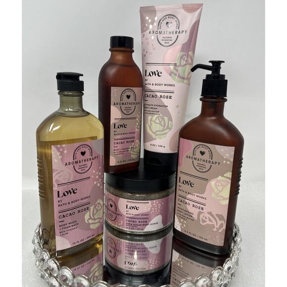 5 Pc Bundle BB&W Aromatherapy Love~Cacao Rose~Body Scrub Lotion CreamGel Oil